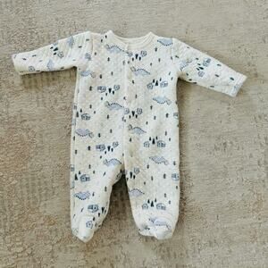 Kyle & Deena Footed Quilt Pajamas White blue Dino Winter PJs size 0-3m